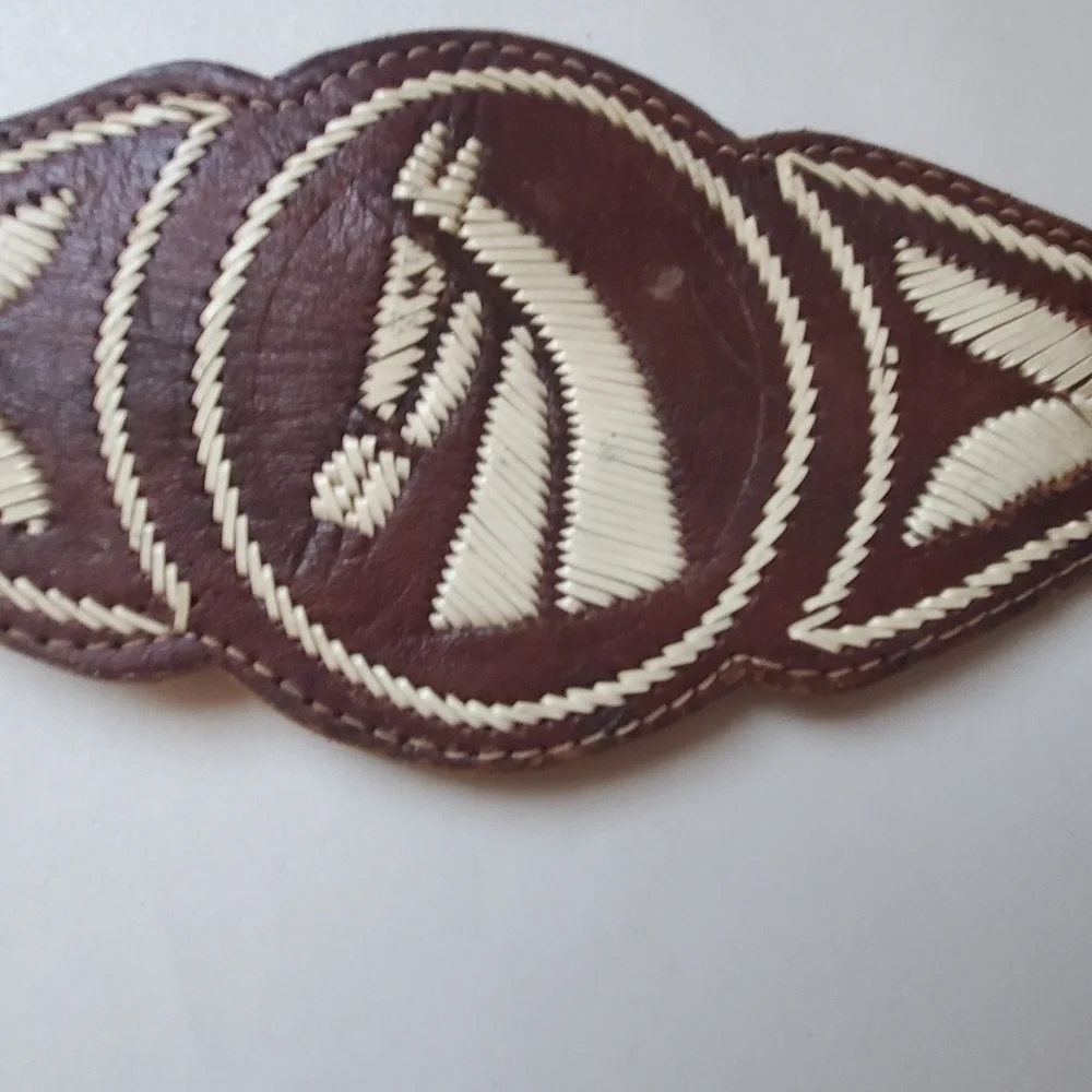 Women's Handcrafted Brown and Cream Woven Leather Belt